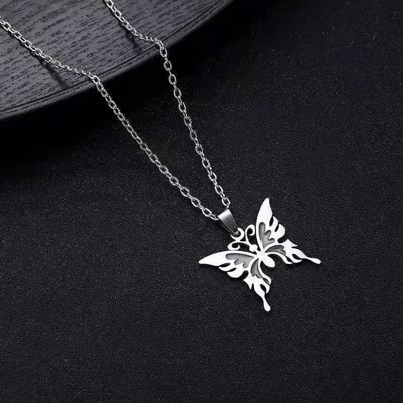 Kalung Liontin,Butterfly Bahan Titanium Steel,Gaya Korea,Untuk Unisex