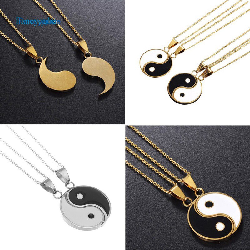 2 Pieces Stainless Steel Yin Yang Pendant Puzzle Piece Necklace Birthday Jewlery Gifts For Couple Or Best Friends