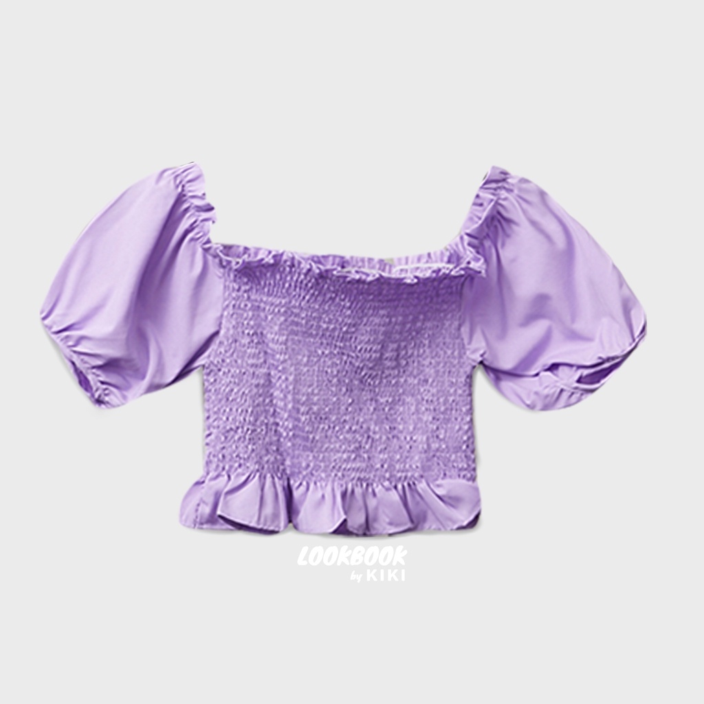 Kiki - Square Neck Ruched Crop Top - Fashion Trends 2022 / Atasan / Blouse Blus / Kerut Polos Sabrin