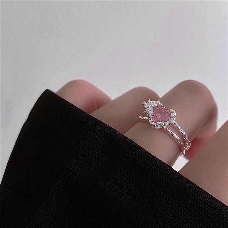 [COD] Cincin Perak Wanita Elegan Dapat Disesuaikan Merah Muda Kristal Rings Aksesoris Fashion Perhiasan Hadiah