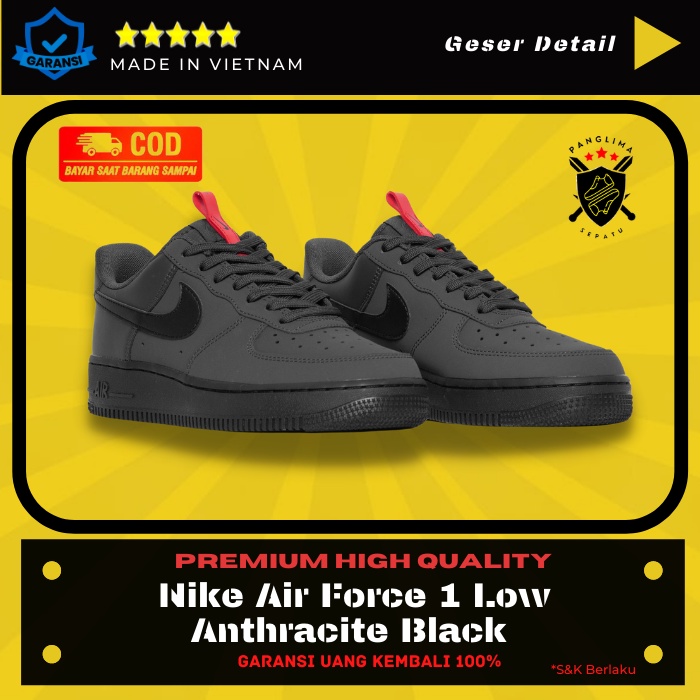 Sepatu Nike Air Force 1 Low Anthracite Black Sneakers Pria Sneaker Fashion Cowok Premium Original