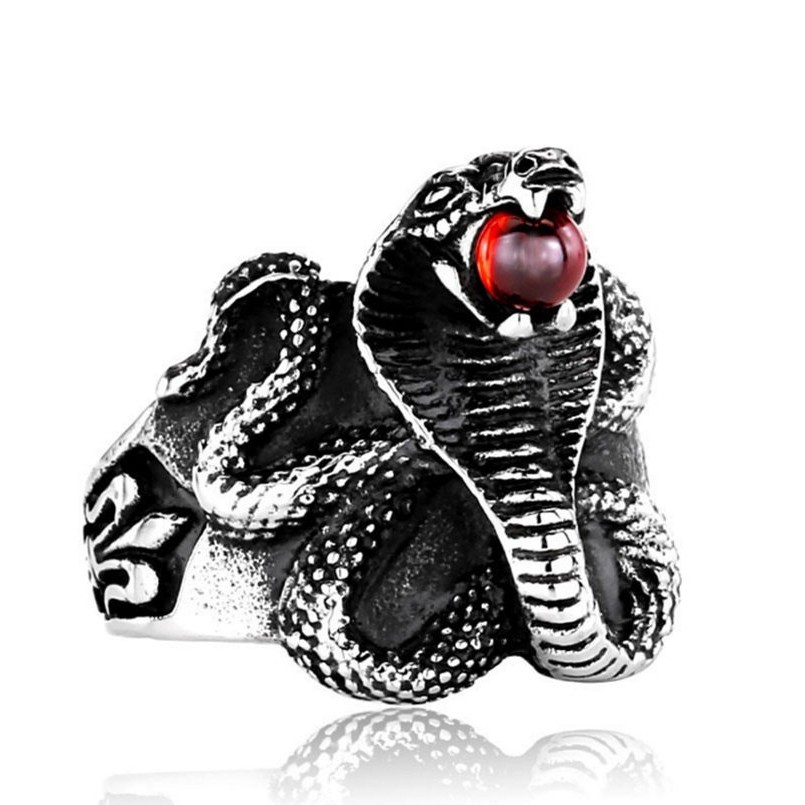 SEUSUK  Cincin Punk Model Ular Kobra Bahan Metal untuk Pria