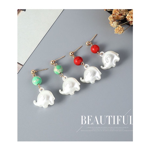 LRC Anting Tusuk Fashion  Acrylic Dumbo Alloy Bead Stud Earrings Y63772