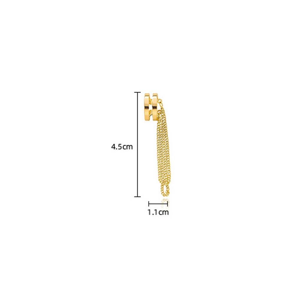 Anting Klip Agustinina Temperamen Emas Rumbai Panjang Multilayer Tanpa Tindik Alloy Hook Clip