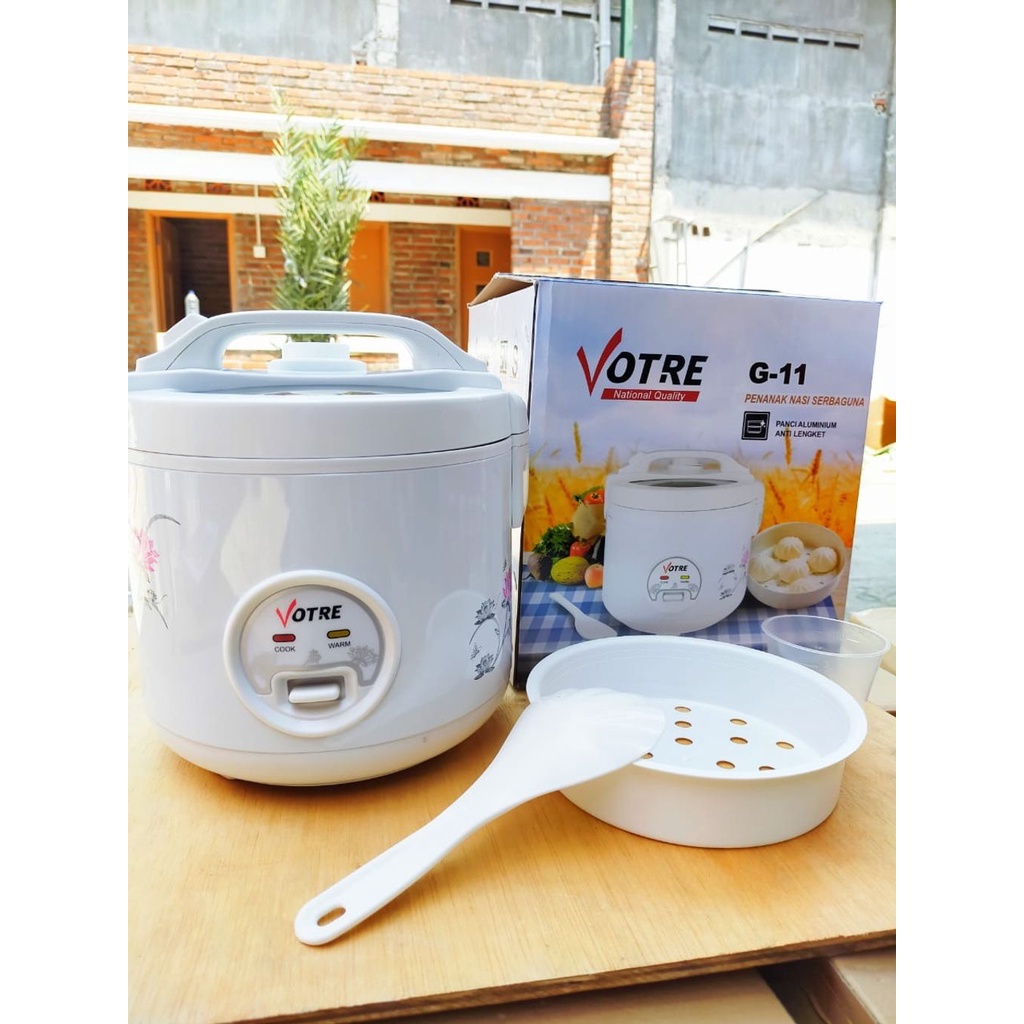 VOTRE Magic Com Rice Cooker Penanak Nasi 1.2 Liter Votre G11 Original Masak Nasi Dan Penghanggat Warmer Mejicom Magicom Kukus Dan Liwet Tutup Atas Temperd Glass Ukuran kecil Buat Anak Kos Kualitas Bagus Bandel Body Kuat Harga Termurah Kurnia Group