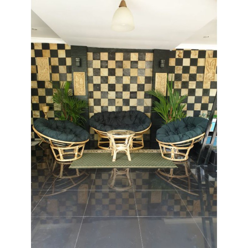 KURSI ROTAN FULL SET 1 MAMASAN & 2 PAPASAN + MEJA SET ALL / KURSI ROTAN SANTAI/KURSI TERAS ROTAN ASL
