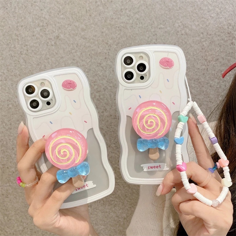 Soft Case TPU Transparan Motif Kartun Es Krim Lolipop 3D Untuk IPhone 11 12 13 Pro Max