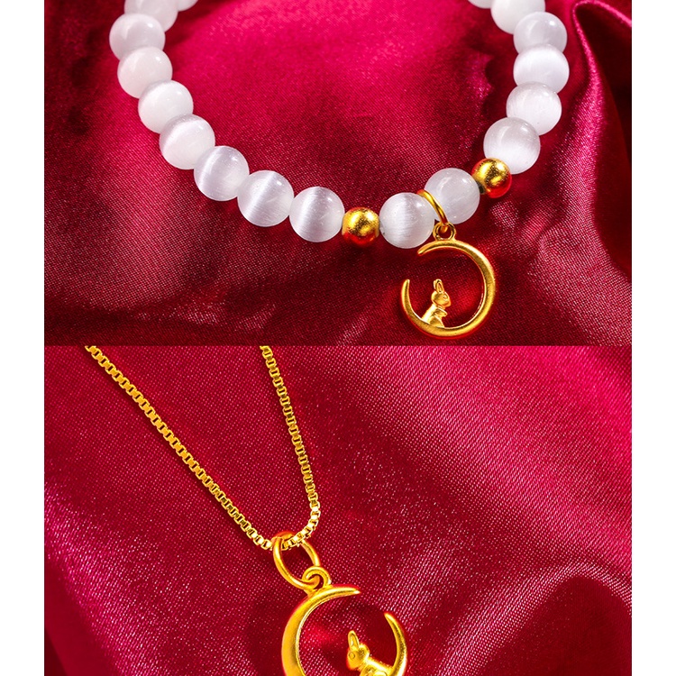 Gelang Liontin Opal Onyx Bentuk Kelinci Lapis Emas Asli Kadar 375 Untuk Wanita