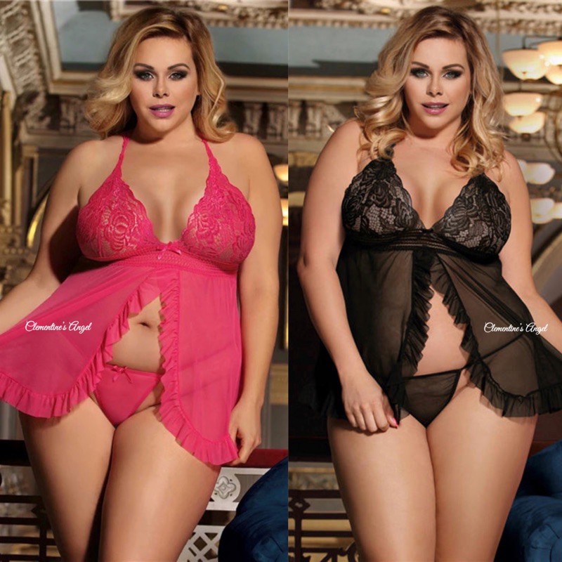 Lingerie jumbo wanita plus size baju tidur big size import sexy gstring g-string lia pink