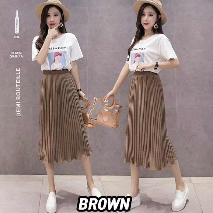 KARAKOREA 853 Pearl Pleated Skirt/Rok midi/Rok Korea Skirt