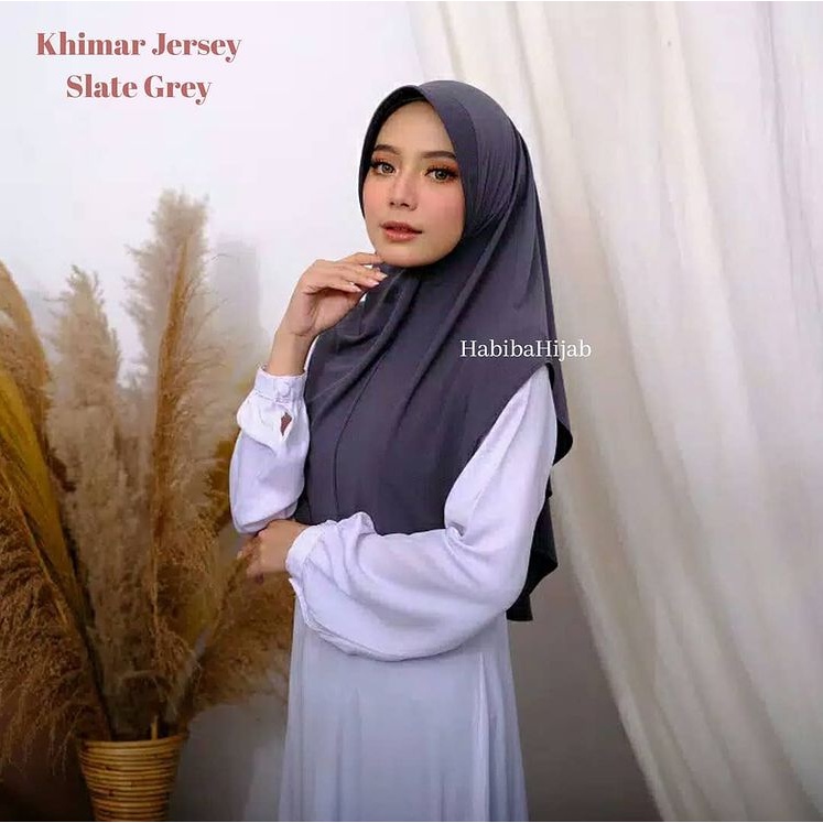 Jilbab Khimar Pinguin Jersey - Bergo Instan Simpel - Kerudung Hijab Terbaru-abu tua
