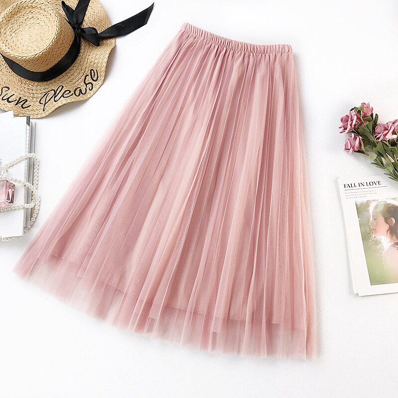 Ariana - Rok Tutu  Dewasa Panjang 90 cm Model High Waist Lipat Bahan Mesh Tulle Elastis