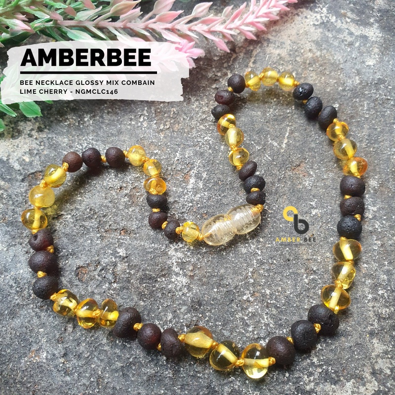 Kalung Amber Bayi Tumbuh Gigi Premium Mix Combain Lime Cherry NGMCLC146 by Amber Bee