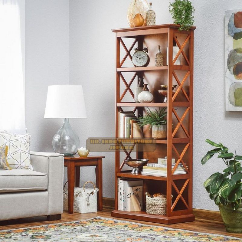 rak buku minimalis rak bunga serbaguna furnitur kayu jati jepara