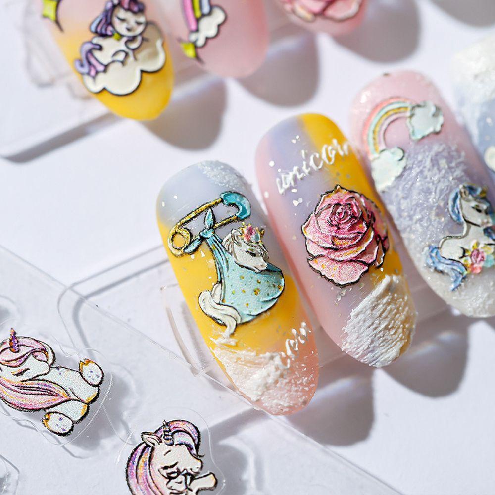 Agustina Kartun Stiker Kuku Lucu 3D Relief Ternak Penguin Beruang Perekat Diri Nail Art Dekorasi