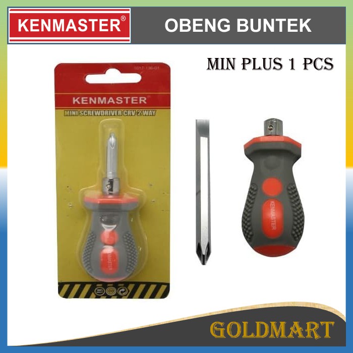 Obeng Buntek 1pcs - Kenmaster Obeng Pendek Bulak Balik - Obeng Min Plus gg Karet