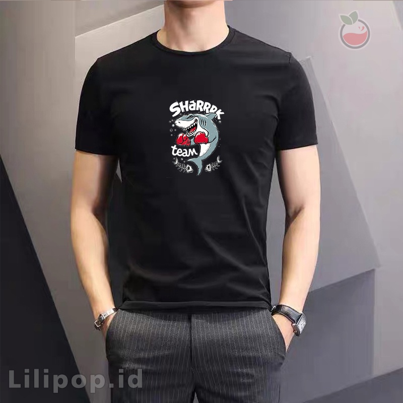 Lilipop Kaos Pria Shark Time Baju Distro Basic Tshirt Kasual