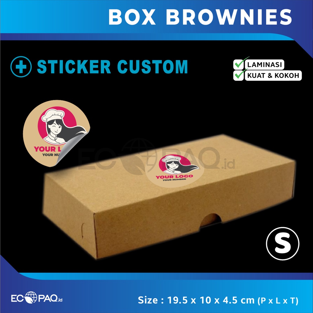 Paket Combo Box Kotak Dus Kue BROWNIES + Stiker Logo Custom (50 Set)
