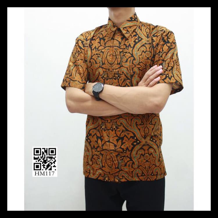 KEMEJA BATIK PRIA LENGAN PENDEK HM117 - SIZE, M TERJAMIN