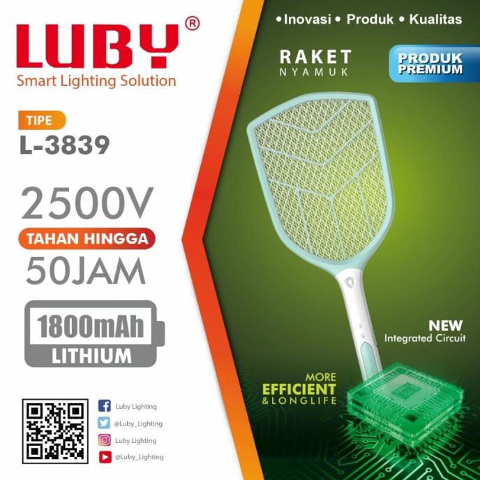 BARU raket nyamuk cas luby 3839 luby 3838 batrei Litium lepasan+kabel charg - luby 3839