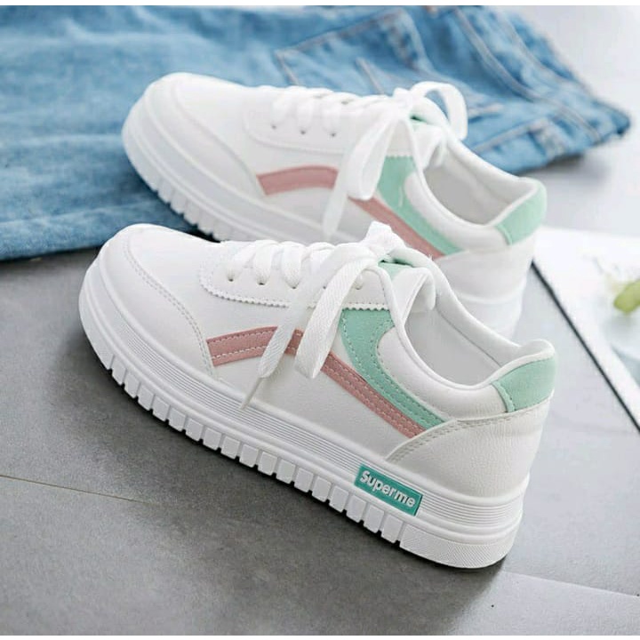 Sepatu Wanita Sepatu Sneakers Wanita Sepatu Cewek Sepatu Putih Wanita Sepatu garis warna _NL_01