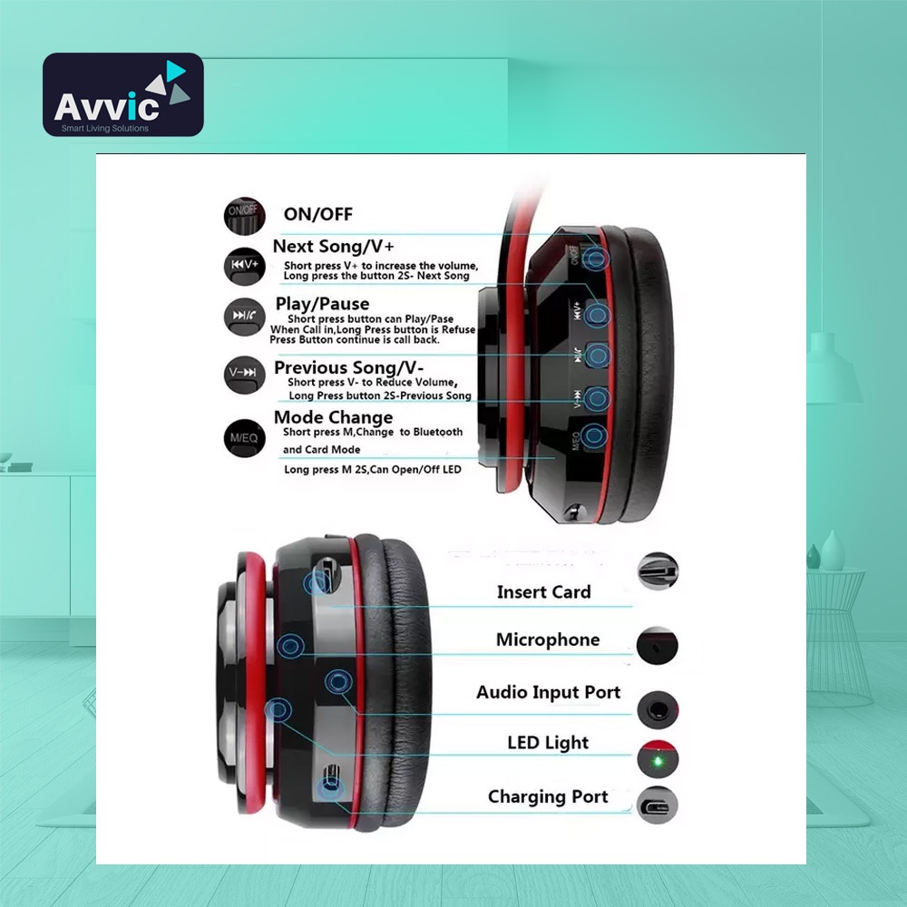 Avvic B39 Wireless Headset LED Headphone HiFi Bass Music Bluetooth 5.3 With Mikrofon Laptop Computer