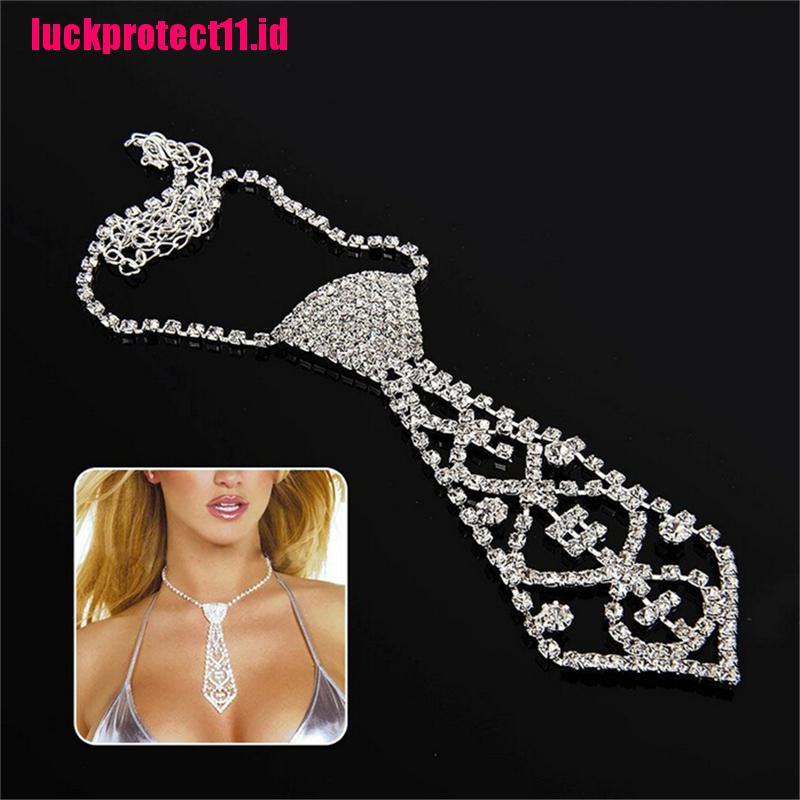 (LUCK) Kalung Choker Wanita Desain Dasi Hias Berlian Imitasi Gaya Sexy Bling Untuk Prom / Pernikahan