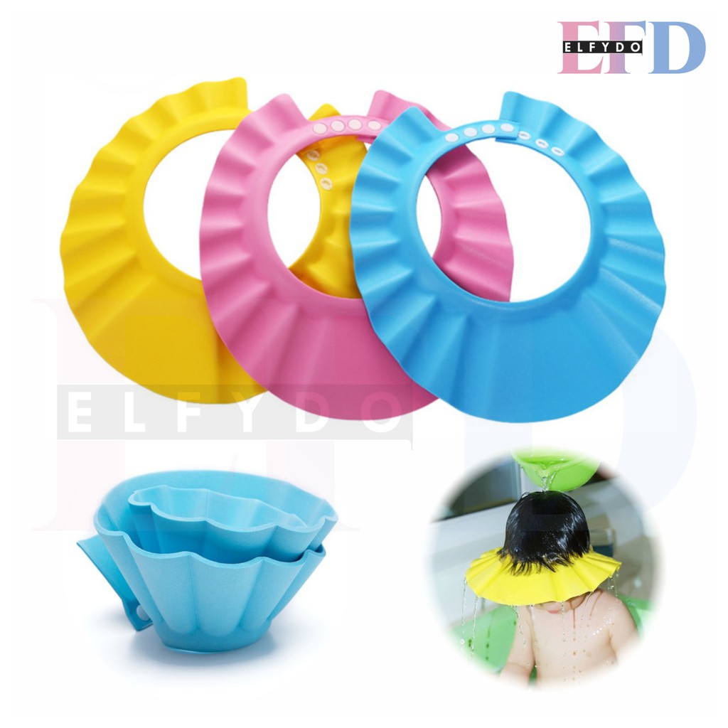 ELFYDO HL0103 Topi Keramas Anak Kancing Dengan Penutup Telinga Shower Cap Mandi Bayi