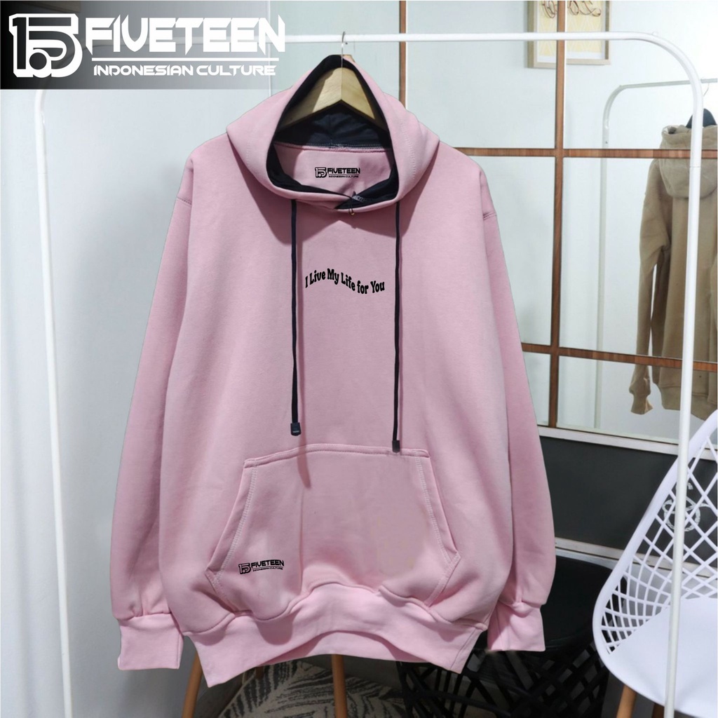 hoodie pria distro original brand tebal halus 15fifteen warna pink muda I LIFE MY LIFE FOR YOU sweater cowok distro original fifteen15 jaket hoodie pria original 100% branded distro suwiter cewek terbaru ori