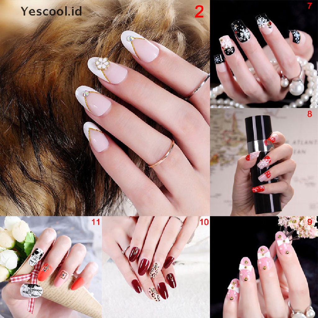 【Yescool】 24 Pcs/Set  Nail Tips Acrylic Short Full False French Nail Art Tips with Glue .