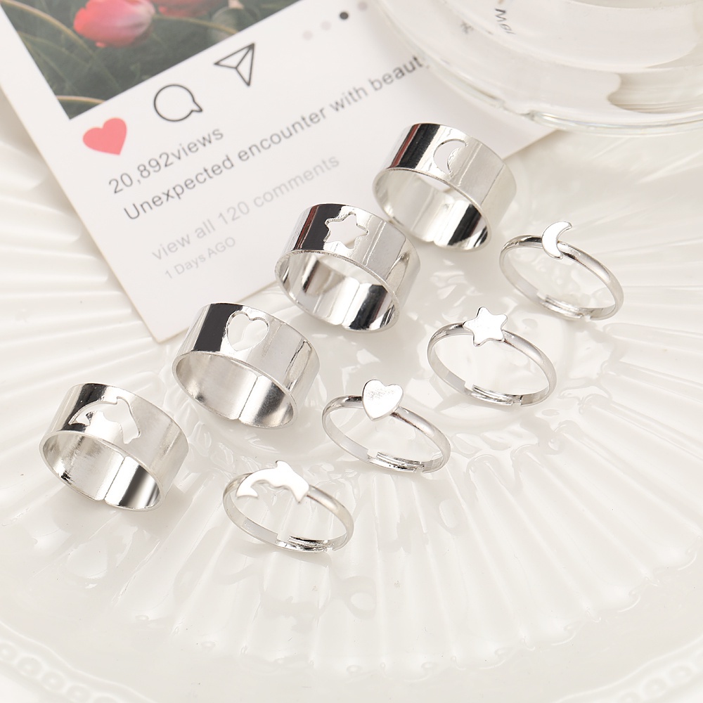 Set Cincin Desain Kupu-Kupu Bulan Bintang Model Hollow Gaya Korea Untuk Pasangan