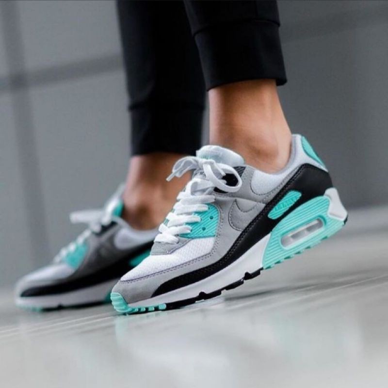 Sepatu Nike Airmax 90 Hyper Turqoise Grey Blue White Abu-abu Putih Hitam Premium Murah