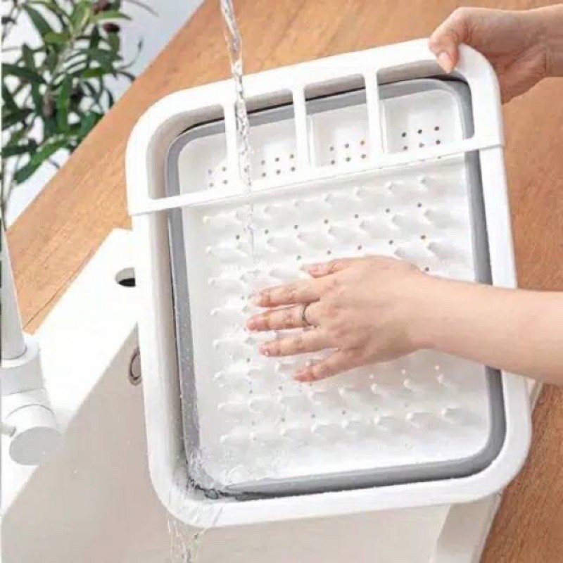 BASKOM KERANJANG RAK PIRING DAPUR LIPAT SILICONE DISH WASHING DRAINER SUPER MURAH