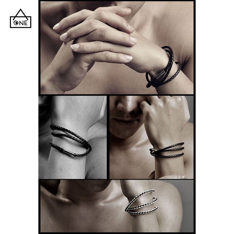 COD Korea Fashion Unisex Gelang Multi-layer Jalinan Twist Bracelet Tali Kulit hitam A one