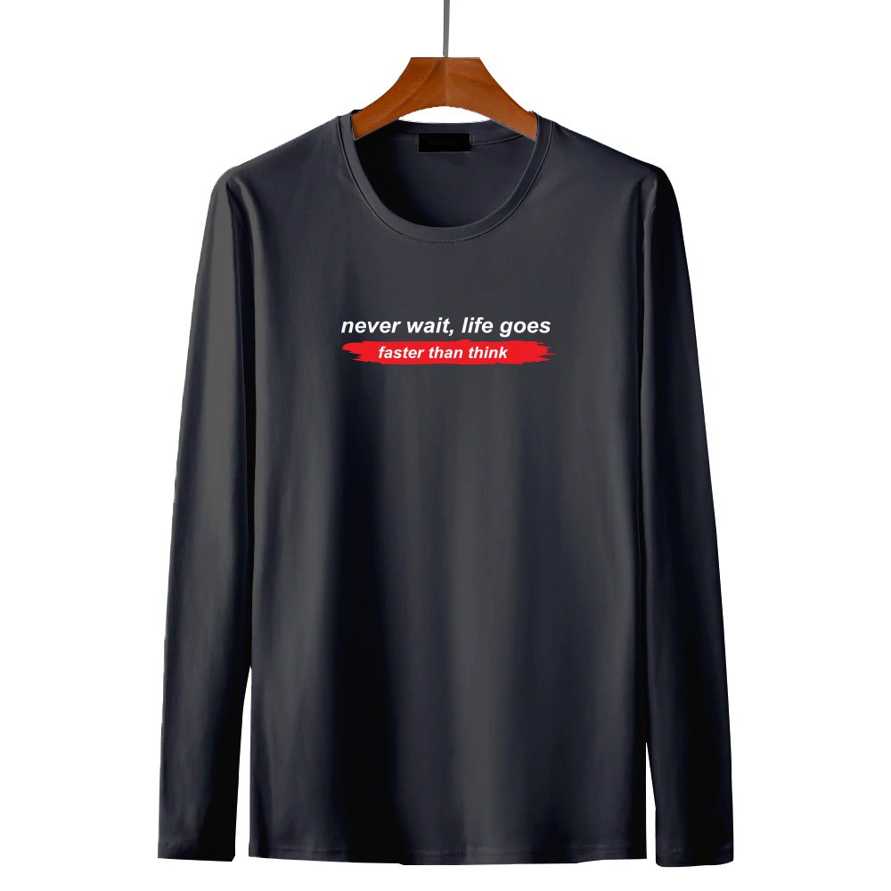 Kaos pria lengan panjang Never Wait baju pria kaos distro lengan panjang