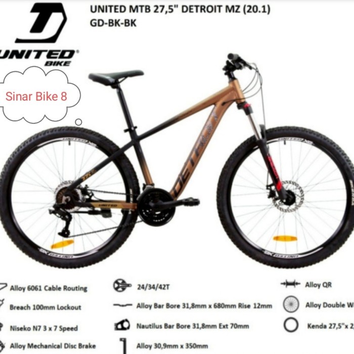 Sepeda Gunung 27,5 Inch MTB UNITED DETROIT MZ Alloy 21 speed rem cakra