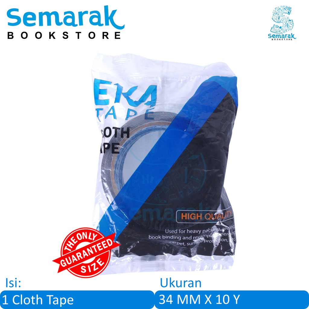 Eka Tape Cloth Tape Lakban Pengemasan 34 MM X 10 Y - Hitam [1 Roll]