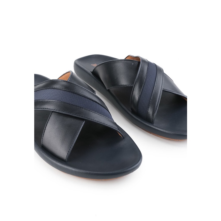 SANDAL CASUAL JIM JOKER PRIA ORIGINAL SLIDE KULIT BIRU NAVY JJ37