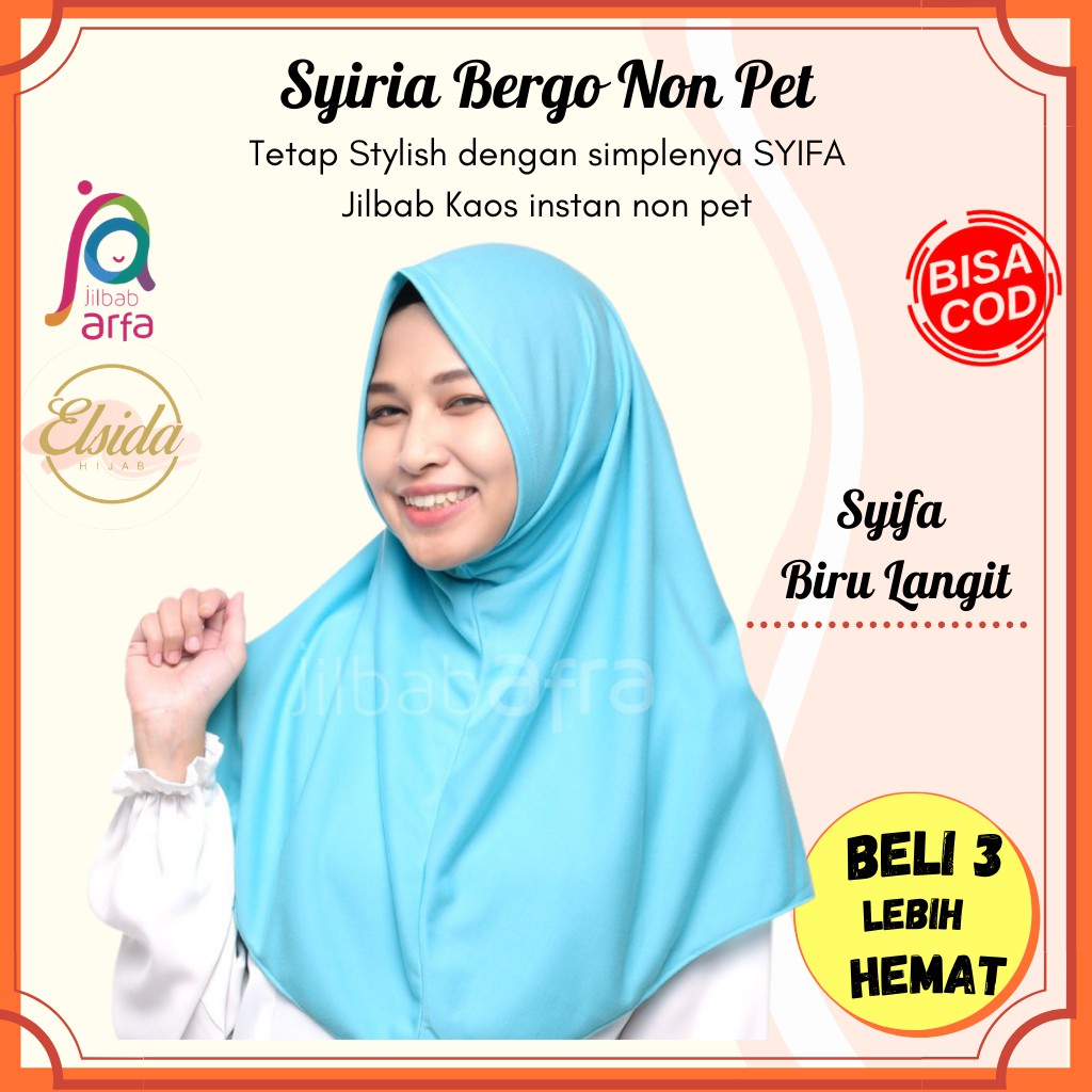 JILBAB AFRA SYIFA BIRU LANGIT  Bergo Tanpa Pet- bergo kaos syiria syar'i (Kerudung Instan)