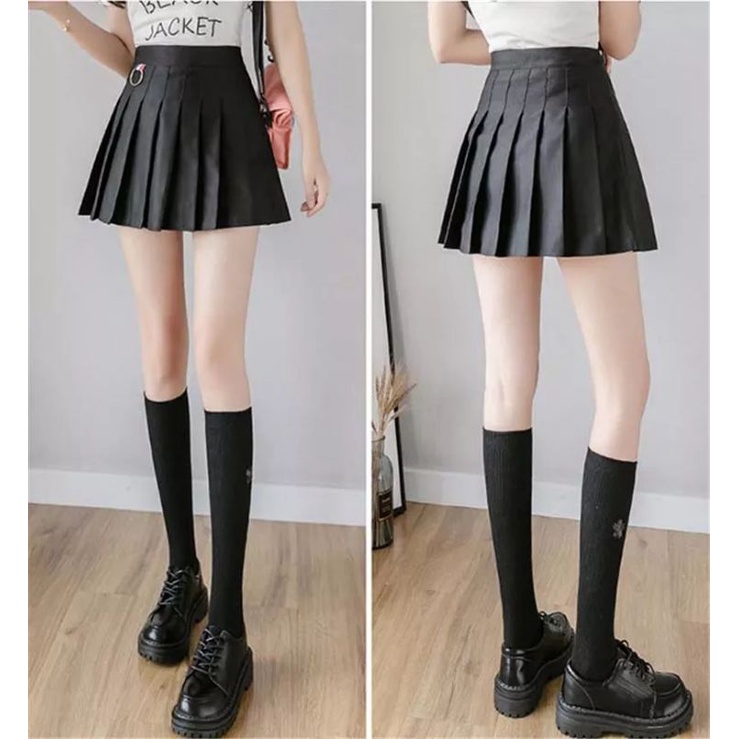 Rok Mini Kekinian Wanita Rempel Lipit Wanita Korea Slim Fit Pinggang Tinggi Solid Mini Skirts Model A-line Rok Tenis