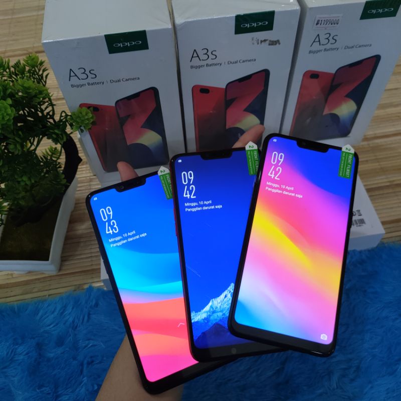 Oppo A3s RAM 6/128GB (BARU, NEW) Dus Fullset ready warna HITAM BIRU MERAH