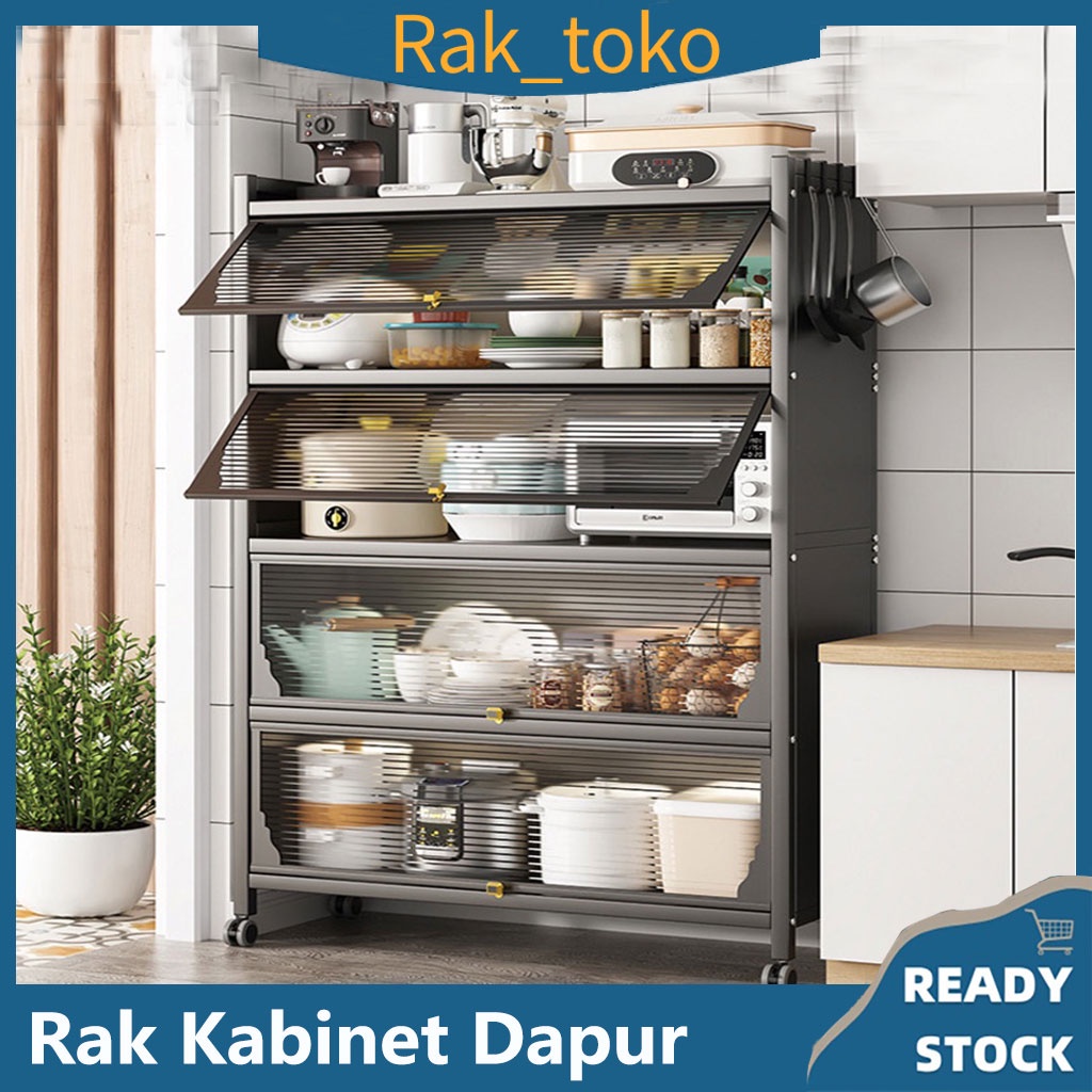 Rak Dapur Serbaguna Rak Penyimpanan Rak Kabinet  Multi-layer Dengan Roda Pintu