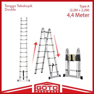 Tangga Lipat Aluminium Teleskopik Tipe A 4.4M Double Telescopic Ladder