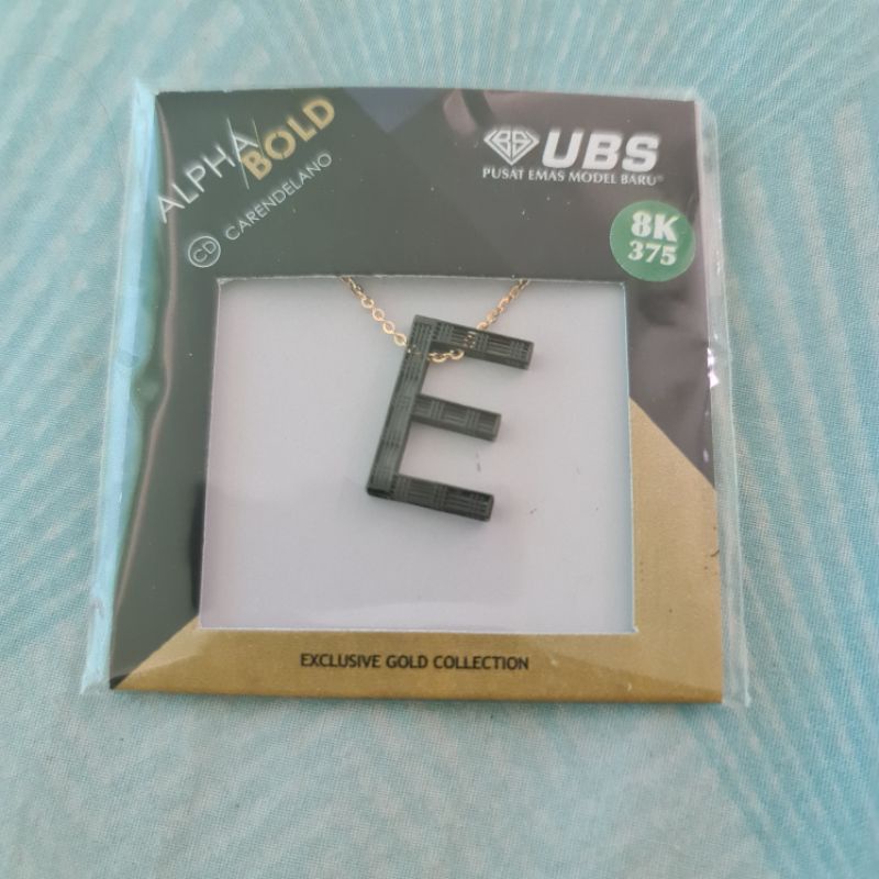 Kalung alpha bold huruf A, D, E, N, R, S Hitam UBS kadar 375 8K