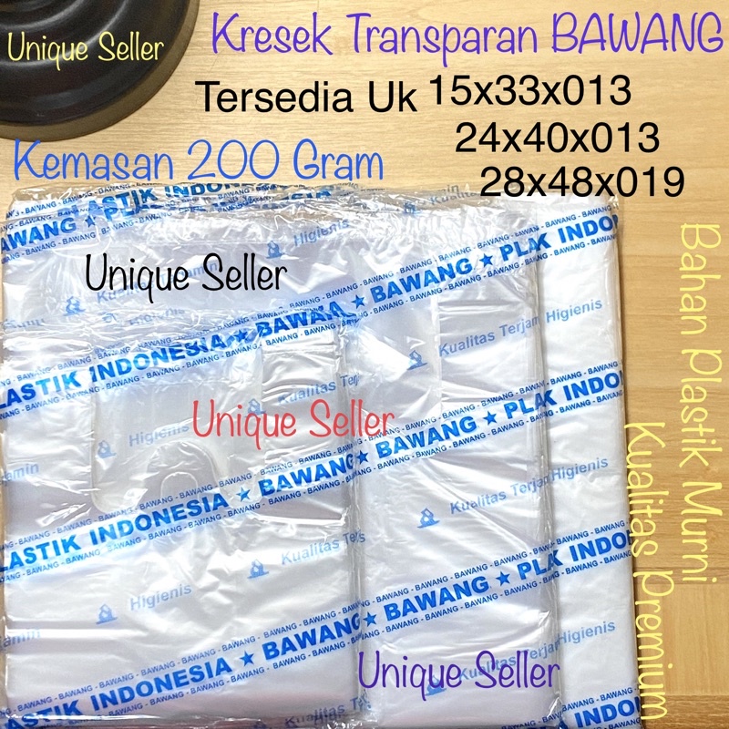 Kresek Transparan uk 15 24 28 merk BAWANG isi 200 Gram / Kantong Kresek Transparan BAWANG uk 15x33 24x40 28x48 / Kantong Plastik HD 15 x 33 / 24 x 40 / 28 x 48 / Bukan Alfa