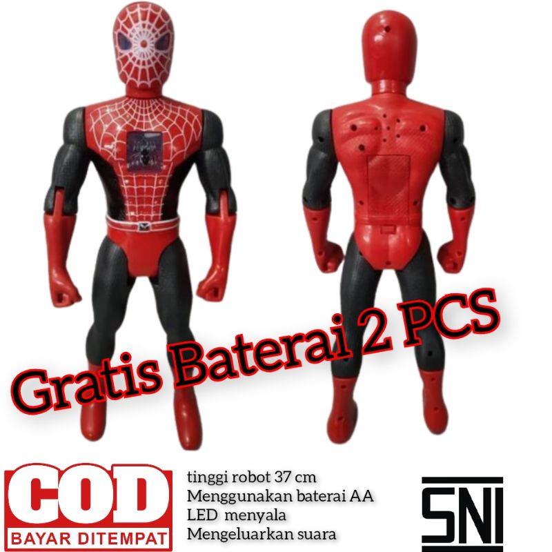 MAINAN FIGURE ROBOT SPIDERMAN BESAR 38 CM BUNYI DAN NYALA LAMPU