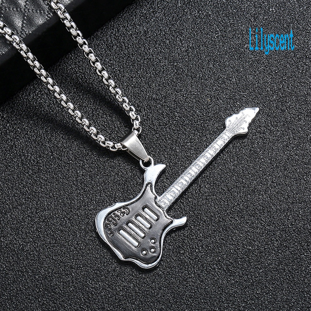 Kalung Rantai Panjang Liontin Gitar Bahan Stainless Steel Untuk Unisex