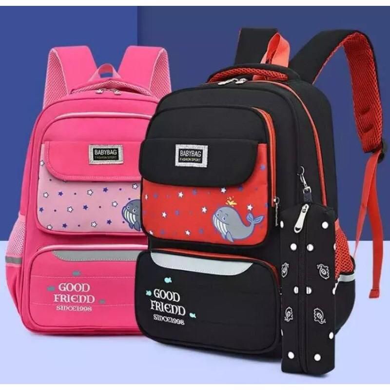 Tas Sekolah Perempuan SD TK Murah Tas Ransel Bebybags/Tas Anak Motif Karakter Paus tas anak sekolah sd tk tas anak backpack