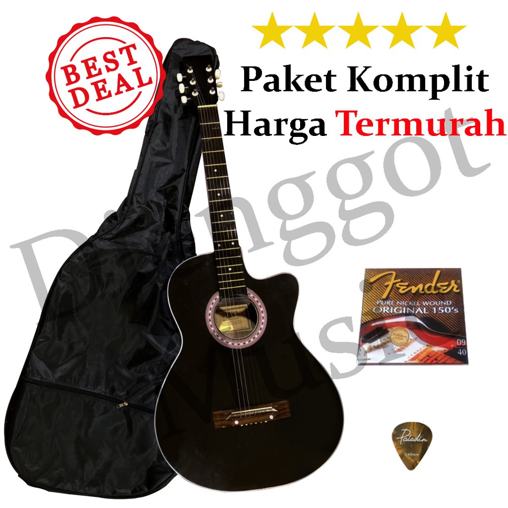 [TERMURAH] GITAR AKUSTIK BLACK PEMULA DAPET SOFTCASE SENAR CADANGAN PICK TERBAIK BUKAN YAMAHA