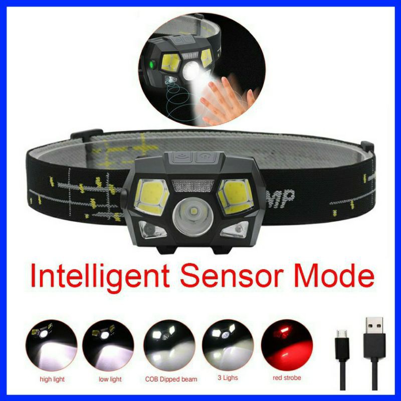 TaffLED Senter Kepala LED Headlamp Rechargeable Motion Sensor Cas Ulang USB BL066
